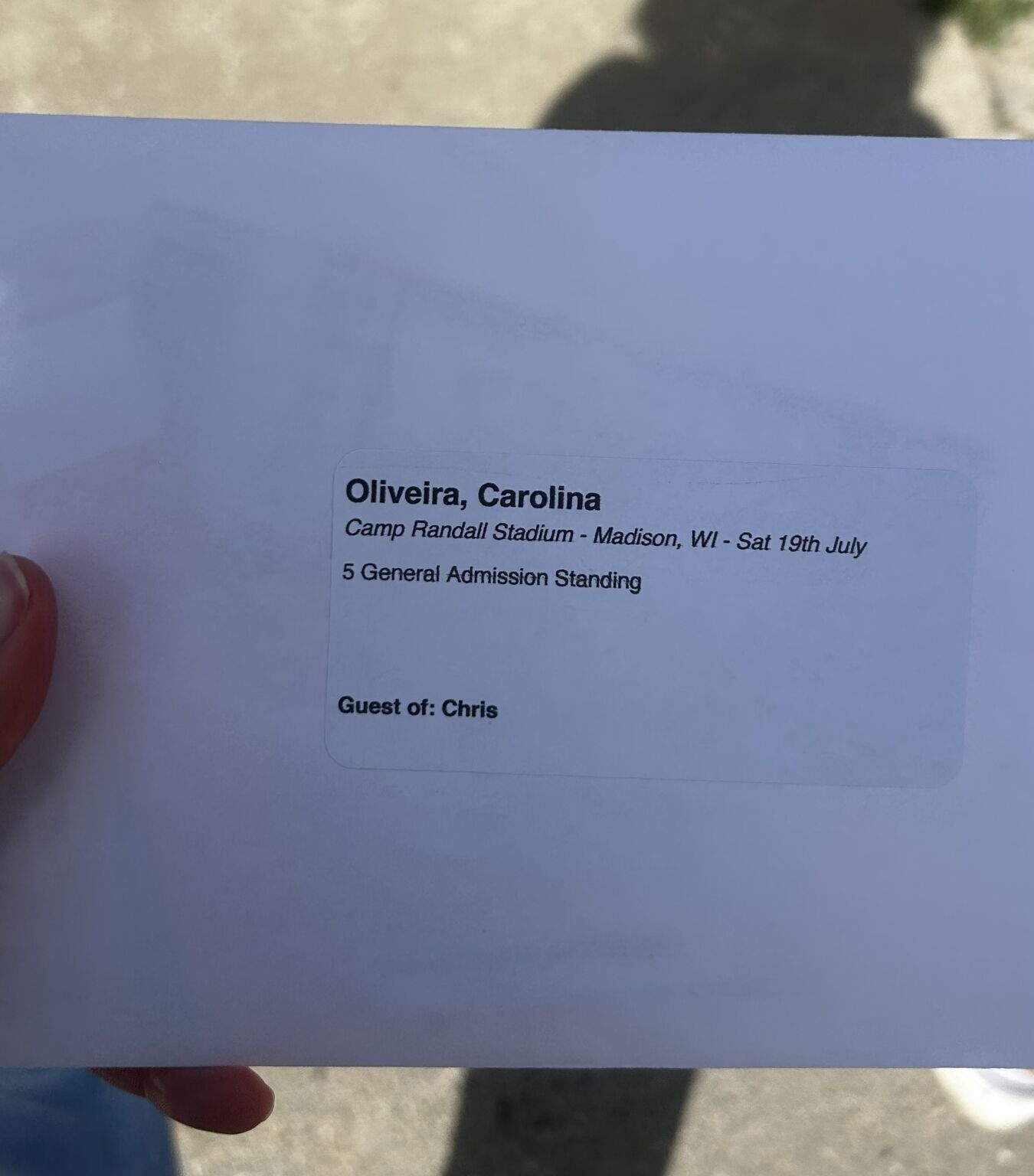 Carolina Oliveira's envelope